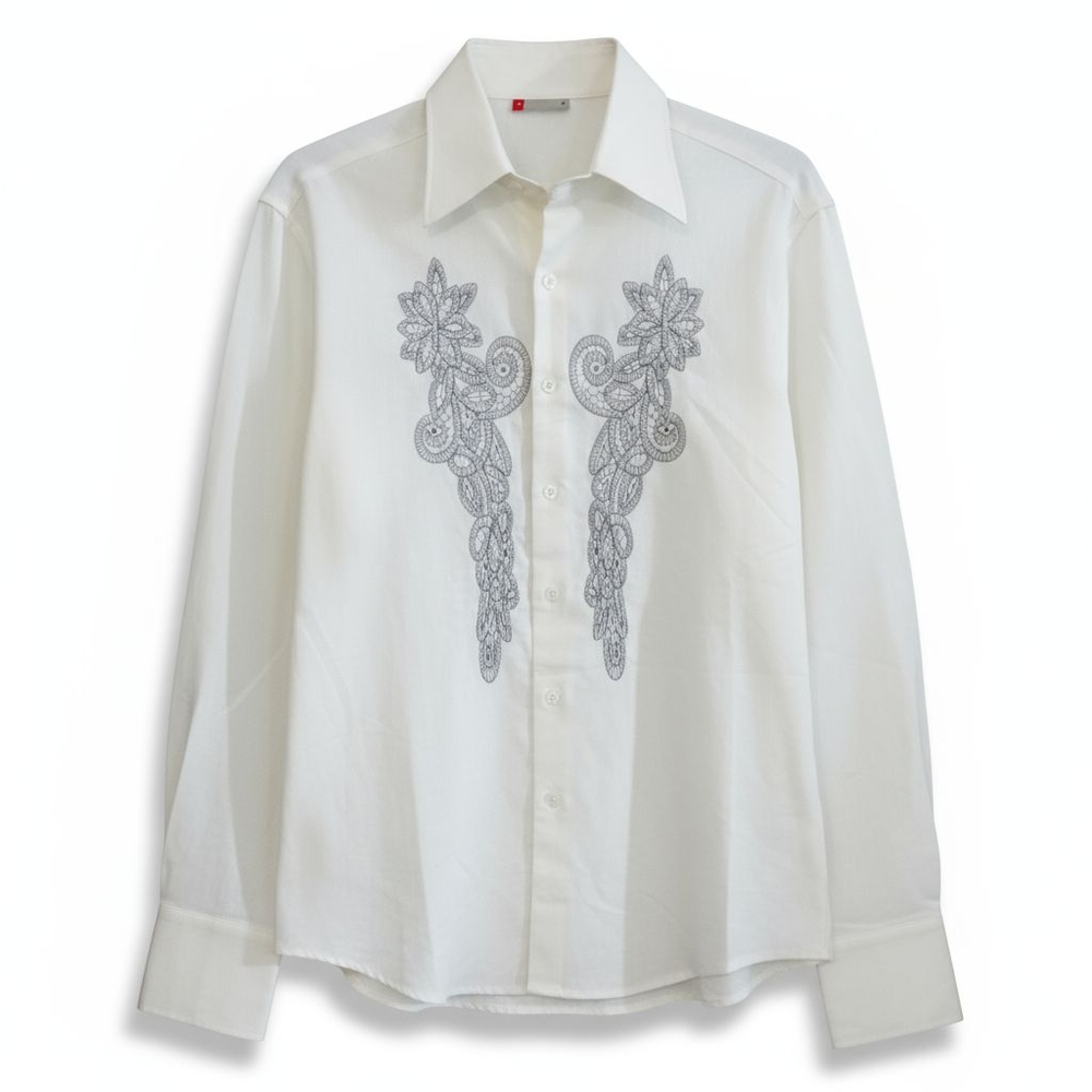B2 Men's Sz. M Linen Blend Embroidered Button Down Long Sleeve Shirt